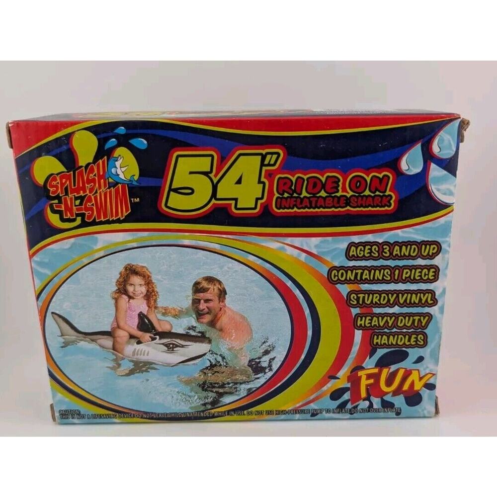 Ride On Inflatable Shark Vintage 54" Pool Toy Float Splash N' Swim